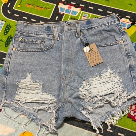 Levi's Blue Distressed Jean Shorts High-Waisted - Picture 1 of 2